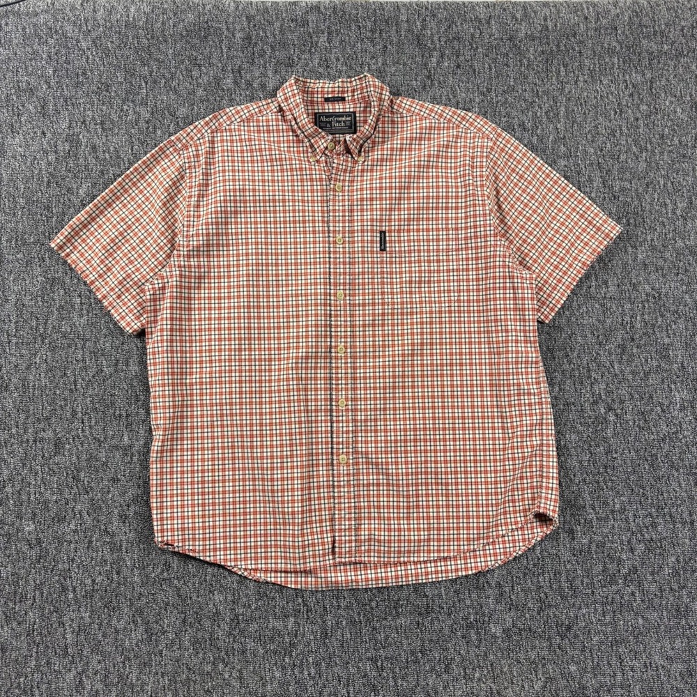 Vintage 90s Abercrombie & Fitch Preppy Big Shirt Plaid Button Down Orange XL